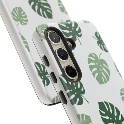 Monstera Leaf Tough Phone Case – Tropical Green Palm Pattern Protective Cover