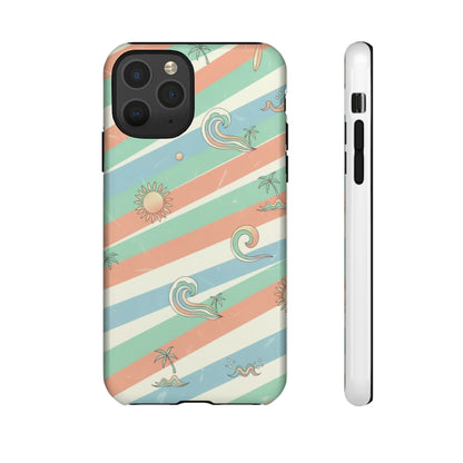 Surf Stripe Tough Phone Case — Retro Beach Waves Pattern