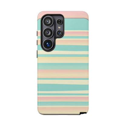 Pastel Striped Tough Phone Case — Mint, Peach & Cream Protective Cover