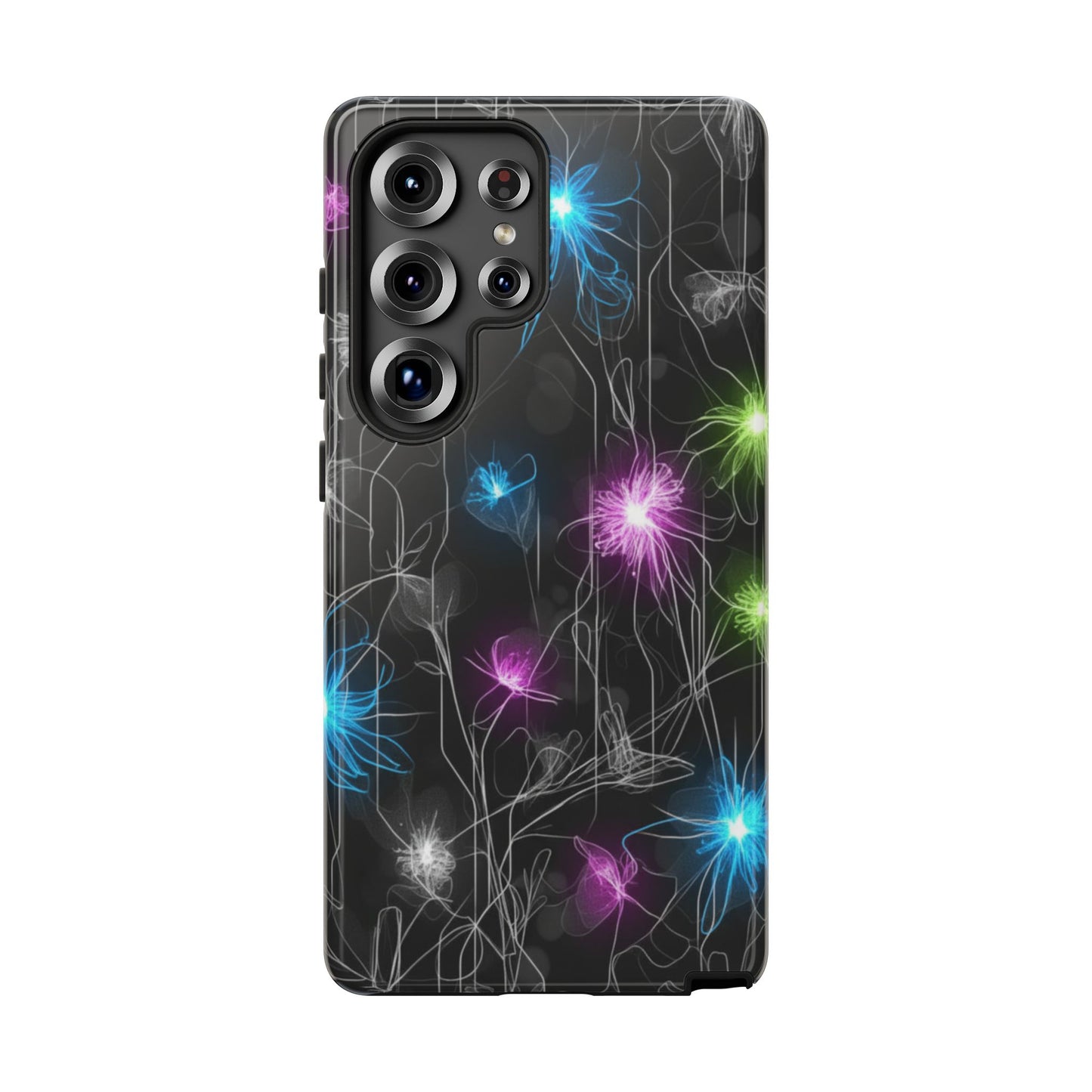 Neon Floral Tough Phone Case — Glow Flower Protective iPhone Cover