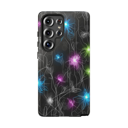 Neon Floral Tough Phone Case — Glow Flower Protective iPhone Cover