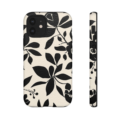 Black Floral Pattern Phone Case — Monochrome Botanical Tough Case