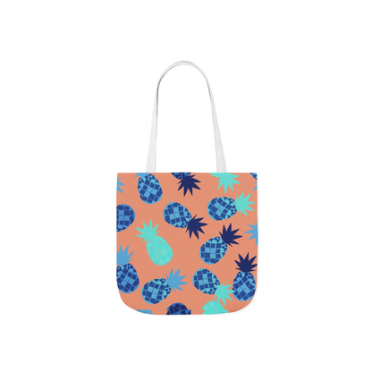 Tropical Pineapple Canvas Tote Bag — Coral & Teal Patterned Beach Market Bag