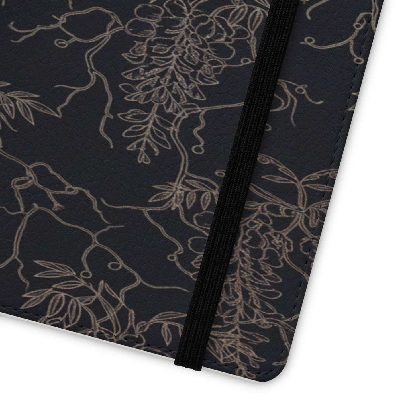 Botanical Noir Flip Phone Case — Dark Floral Wallet Cover with Card Slots