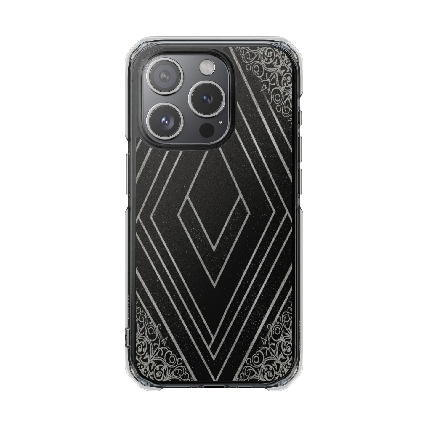 Clear Magnetic Phone Case — Geometric Diamond Pattern with Filigree Corners