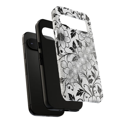Floral Lace Phone Case — Black & White Vintage Flower Protective Case