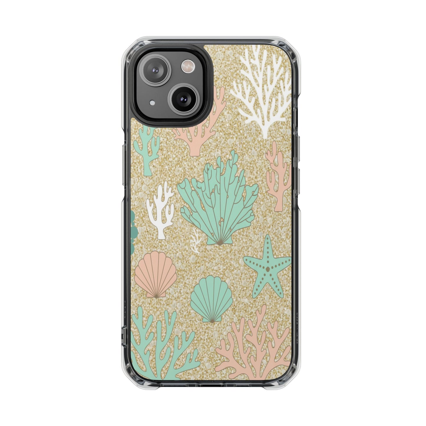Clear Magnetic Phone Case — Pastel Seashell & Coral Beach Design