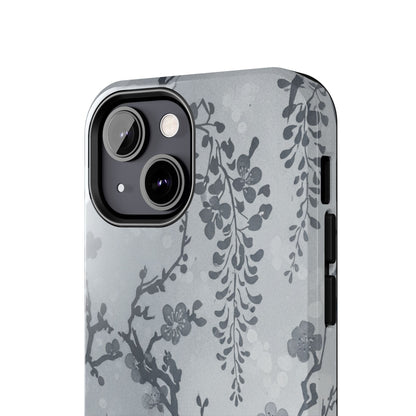 Tough Phone Case — Gray Cherry Blossom Ink Floral Design