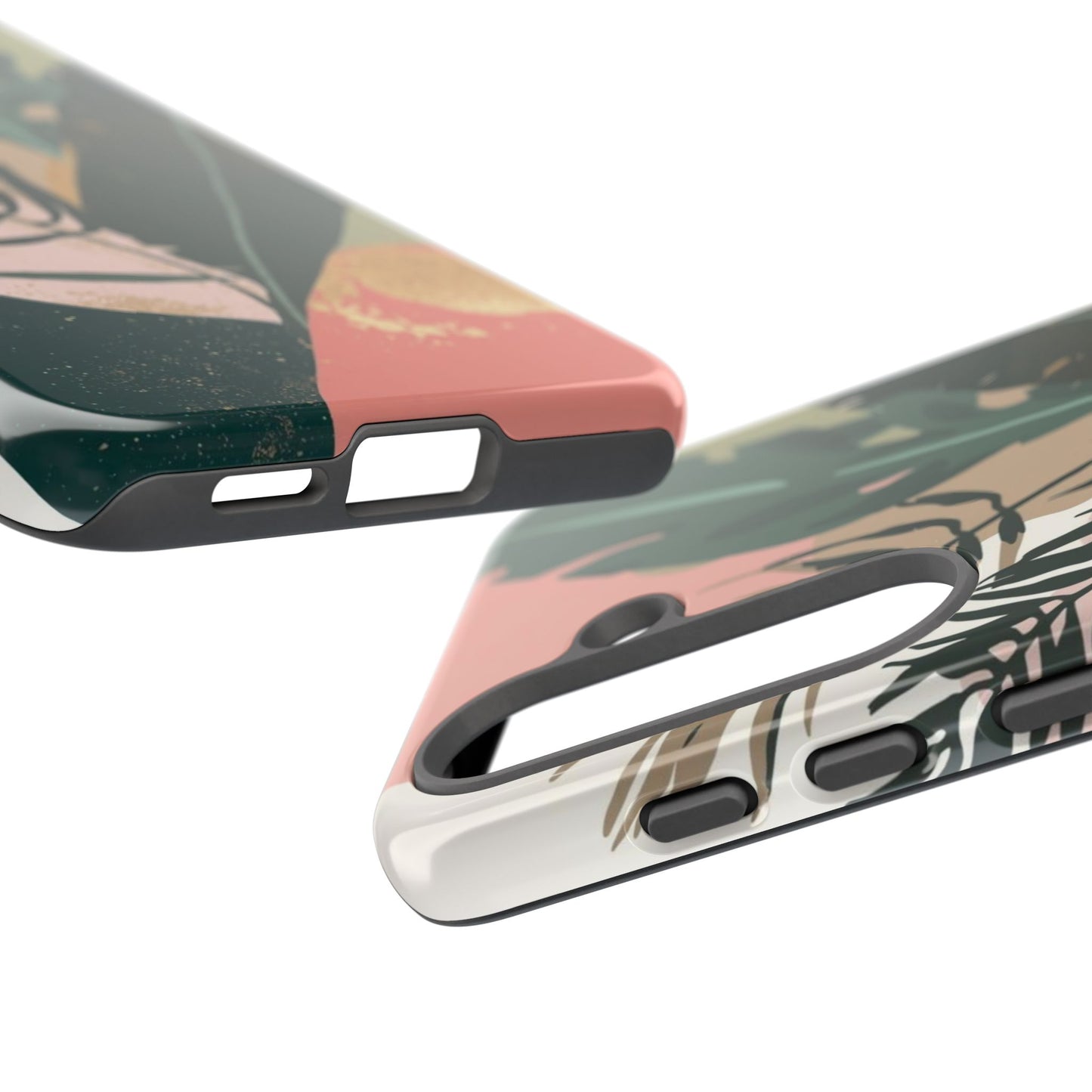 Tropical Leaf Tough Phone Case — Abstract Pink & Green Botanical Protective Cover