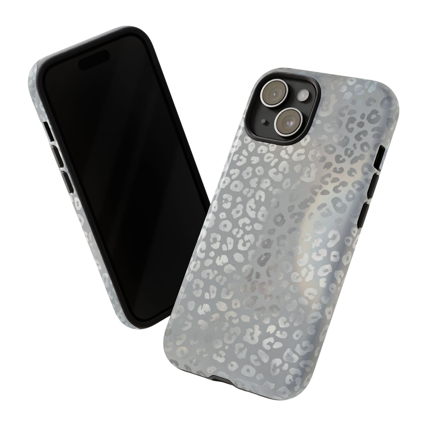 Grey Leopard Print Tough Phone Case — Durable Protective iPhone Cover