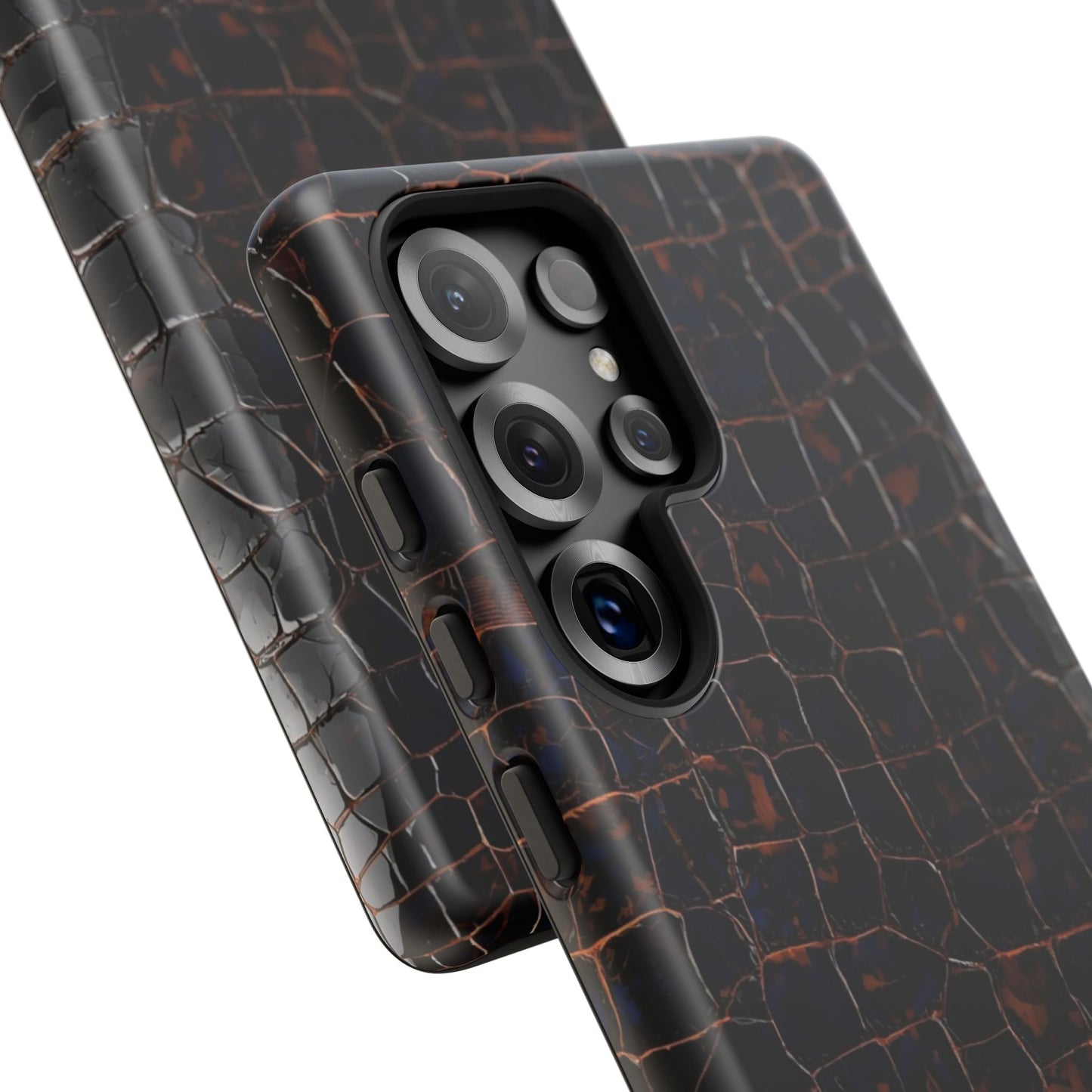 Croc-Embossed Tough Phone Case — Shockproof Black Alligator Texture