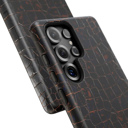 Croc-Embossed Tough Phone Case — Shockproof Black Alligator Texture
