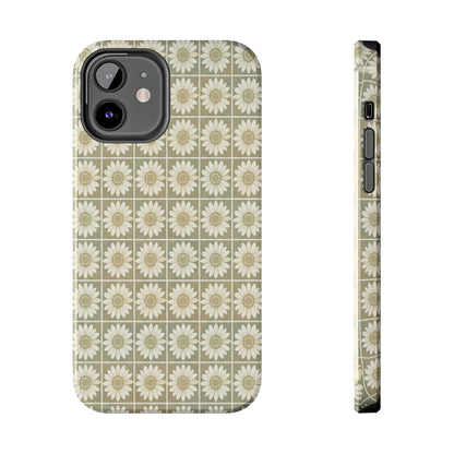 Daisy Tile Tough Phone Case — Retro Floral Protective Phone Cover