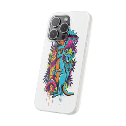 Kangaroo & Koala Surf Phone Case — Neon Aussie Beach Vibes Flexible Case
