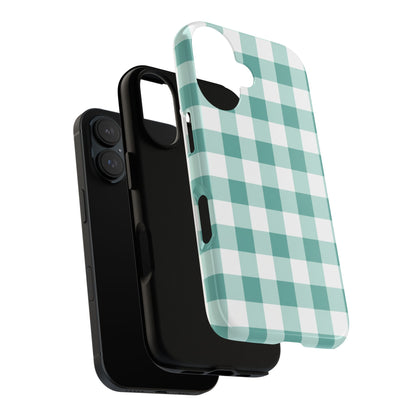 Mint Green Buffalo Check Tough Phone Case — Durable Plaid Protective Cover