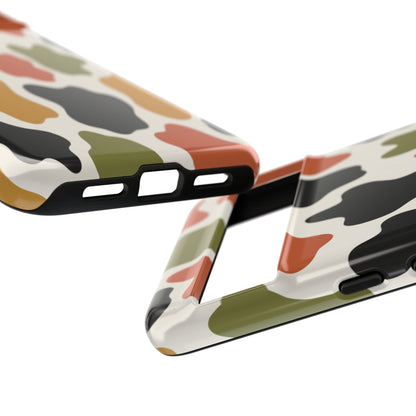 Camouflage Pattern Tough Phone Case – Retro Olive, Rust & Mustard Protective Cover