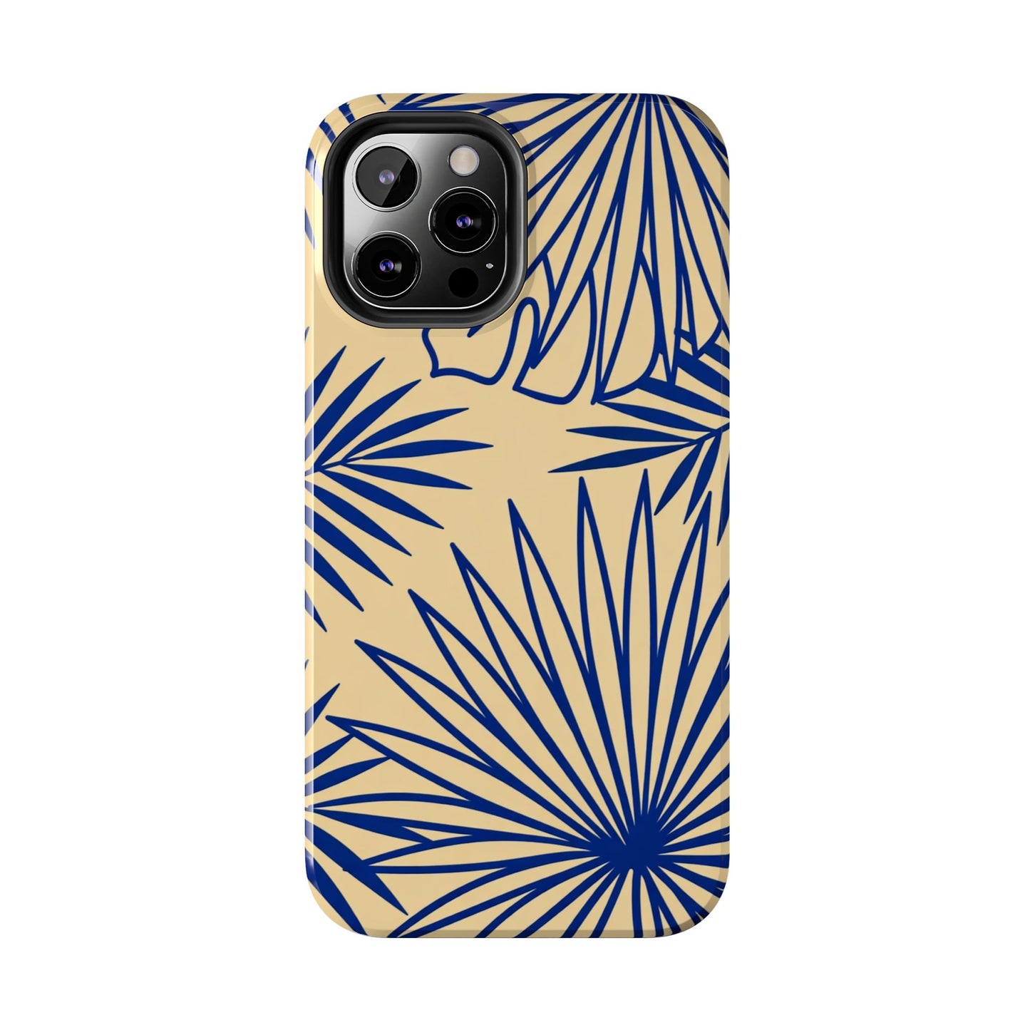 Tropical Palm Pattern Tough Phone Case — Navy Blue Fan Leaves on Sand