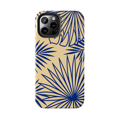 Tropical Palm Pattern Tough Phone Case — Navy Blue Fan Leaves on Sand
