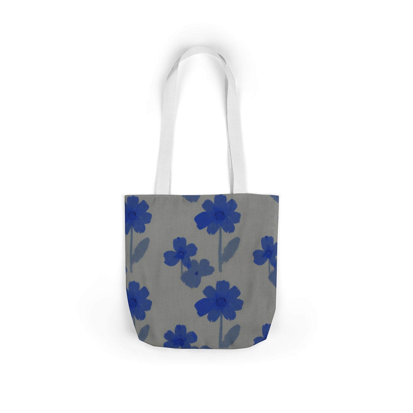 Blue Floral Canvas Tote Bag — Painted Blossoms, Everyday Market Bag