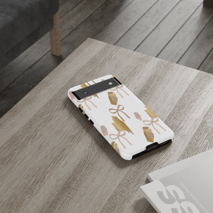 Phone Case — Gold Brushstroke & Blush Bow Pattern