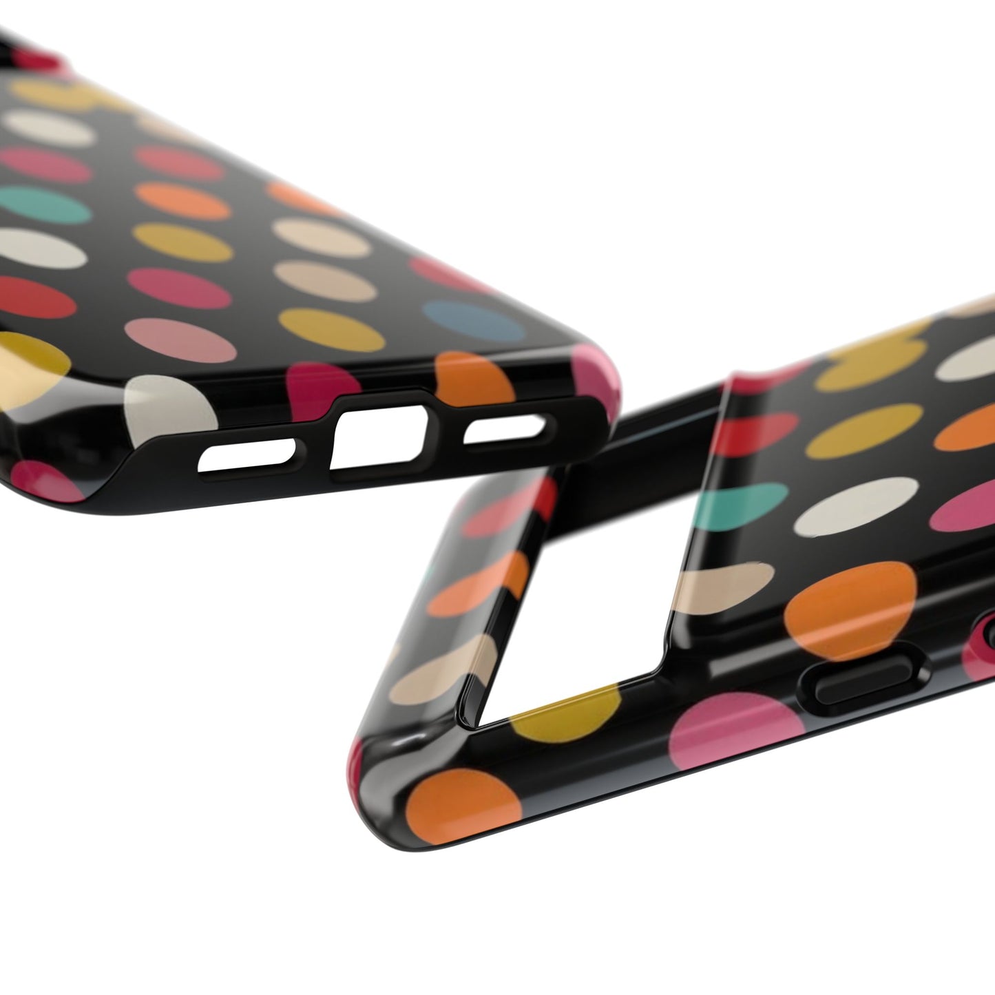 Polka Dot Tough Phone Case – Colorful Retro Dots on Black