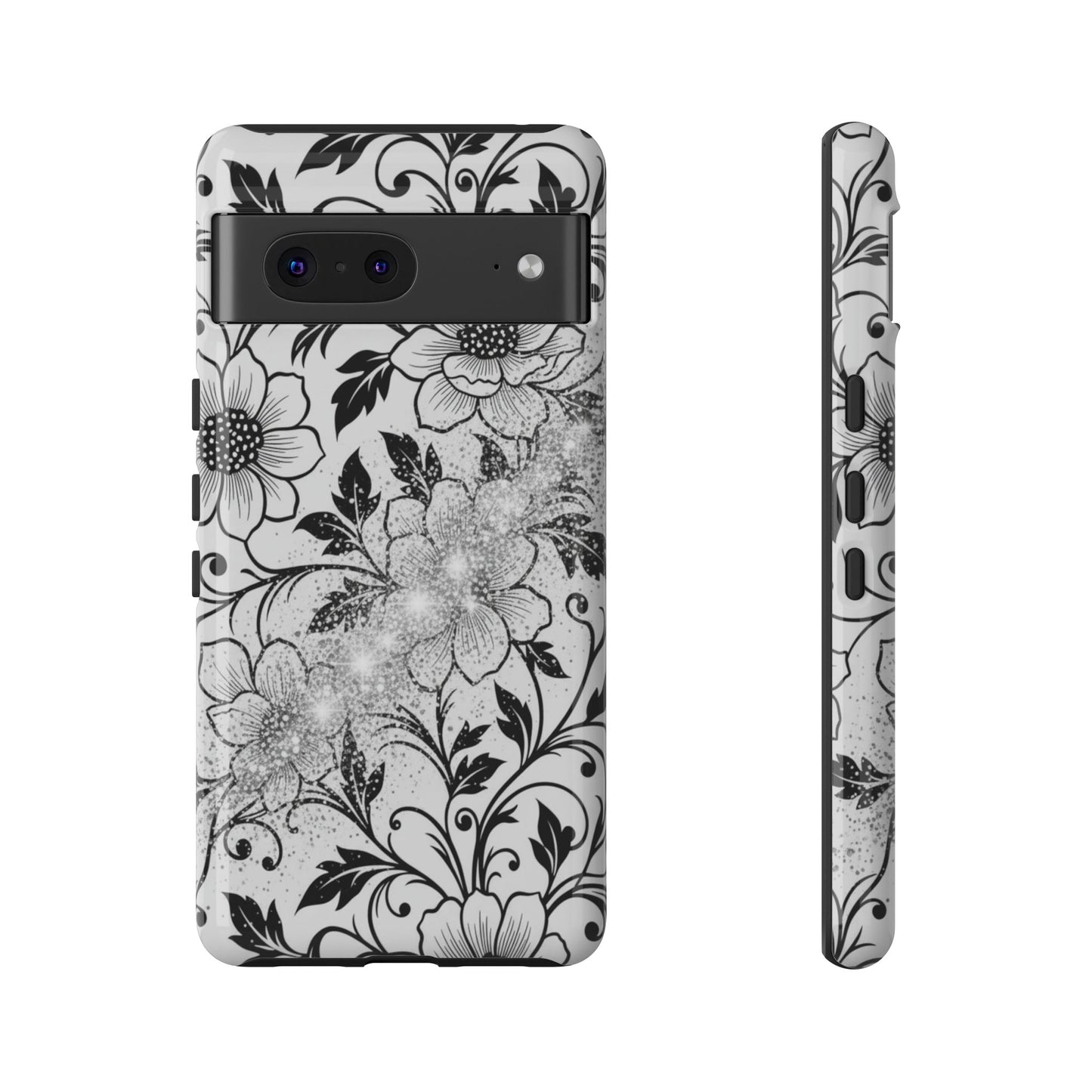 Floral Lace Phone Case — Black & White Vintage Flower Protective Case