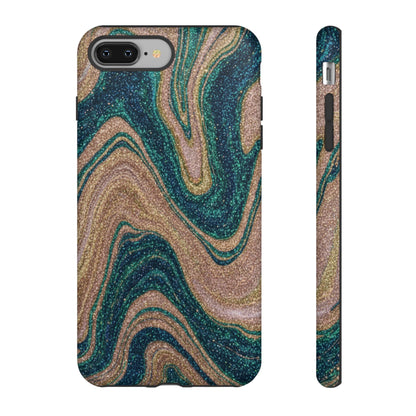 Marbled Teal & Gold Phone Case — Glitter Swirl Tough Case