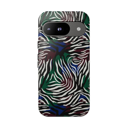 Zebra Camo Tough Phone Case – Green & Blue Animal Print Protective Cover