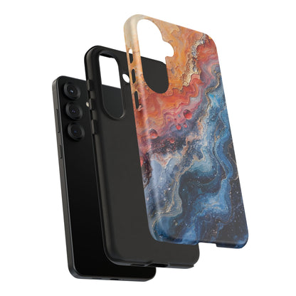 Marbled Galaxy Tough Phone Case — Abstract Blue & Coral Protective Cover