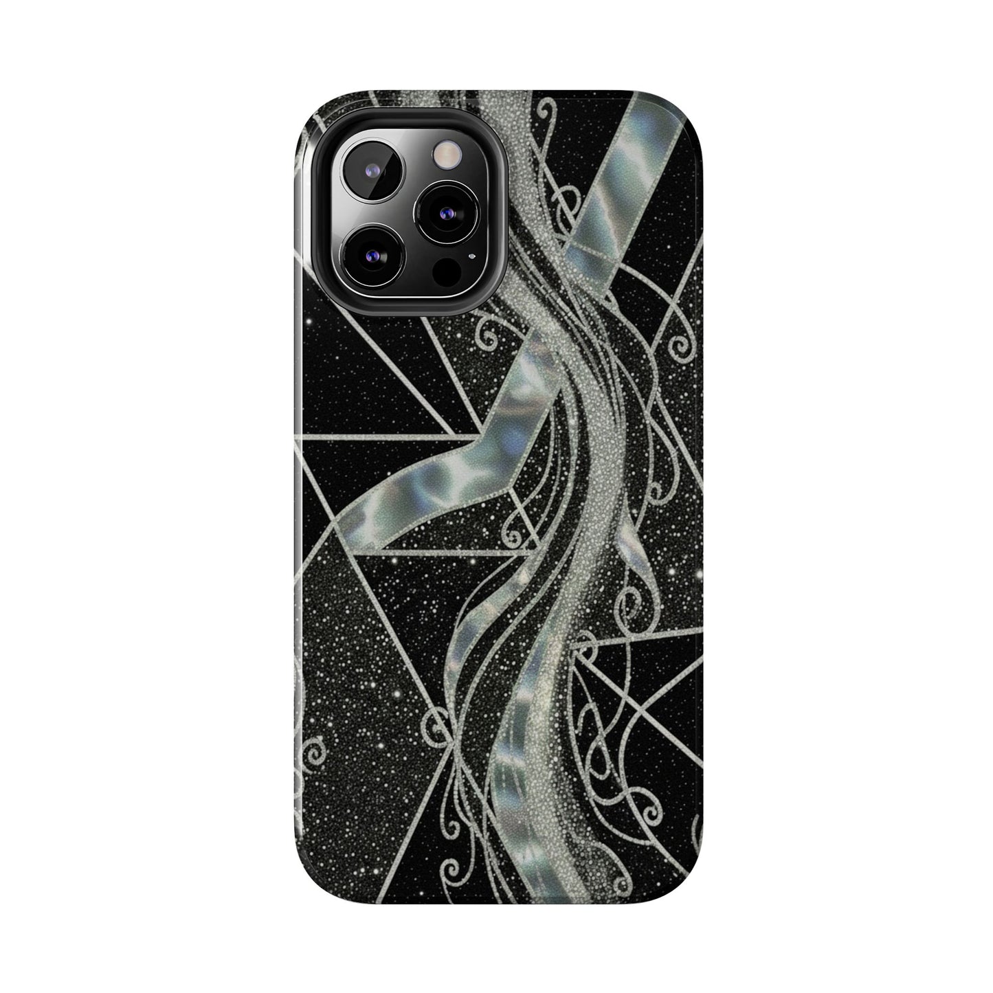 Geometry Tough Phone Case — Iridescent Ribbon on Black Celestial Background