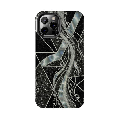 Geometry Tough Phone Case — Iridescent Ribbon on Black Celestial Background