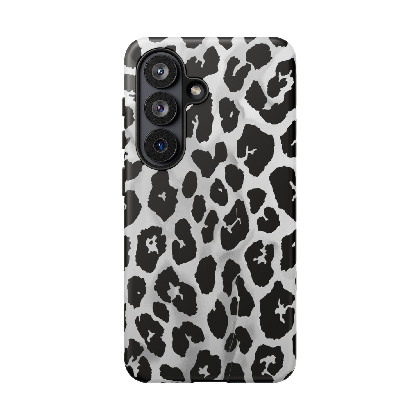 Leopard Print Tough Phone Case – Black & White Animal Pattern Protective Cover