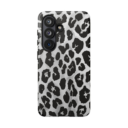 Leopard Print Tough Phone Case – Black & White Animal Pattern Protective Cover