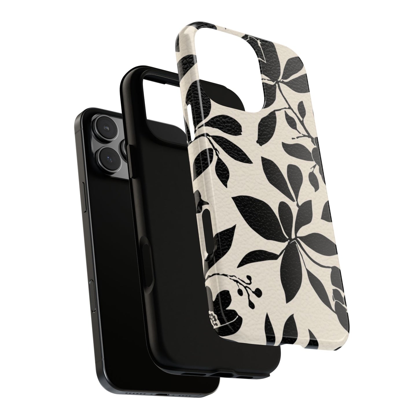 Black Floral Pattern Phone Case — Monochrome Botanical Tough Case