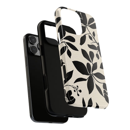 Black Floral Pattern Phone Case — Monochrome Botanical Tough Case