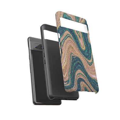 Marbled Teal & Gold Phone Case — Glitter Swirl Tough Case