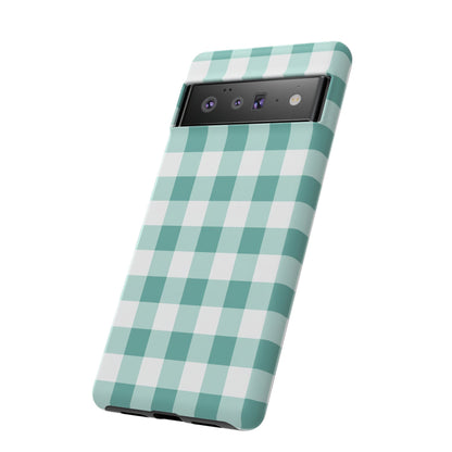 Mint Green Buffalo Check Tough Phone Case — Durable Plaid Protective Cover