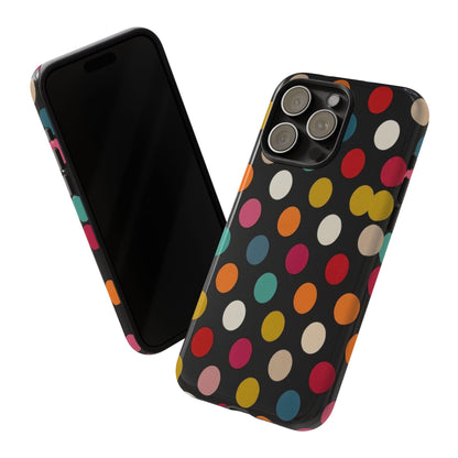 Polka Dot Tough Phone Case – Colorful Retro Dots on Black