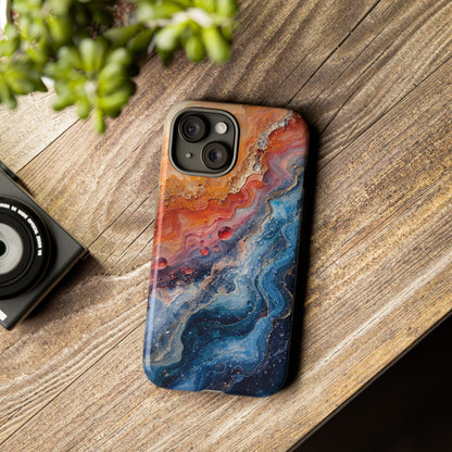 Marbled Galaxy Tough Phone Case — Abstract Blue & Coral Protective Cover