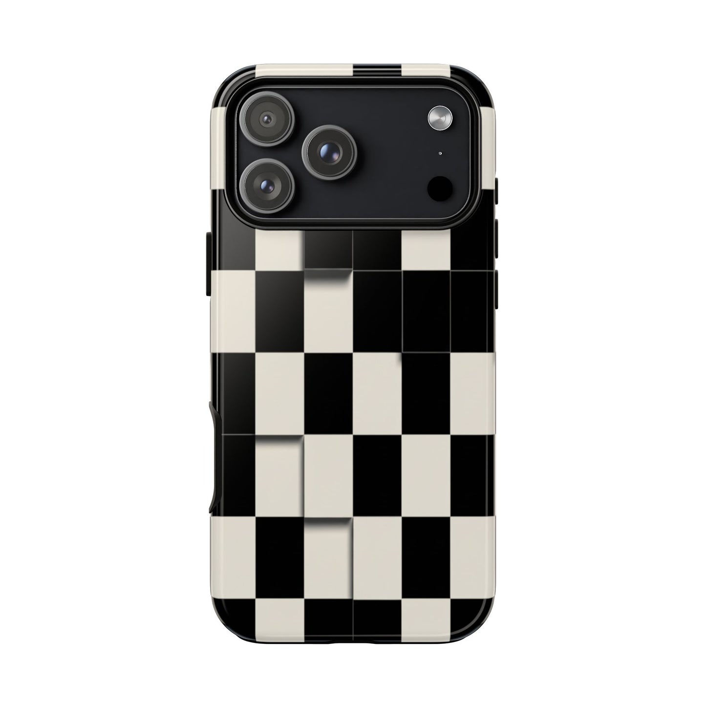 Checkerboard Tough Phone Case — Classic Black & Cream Grid Protective Cover