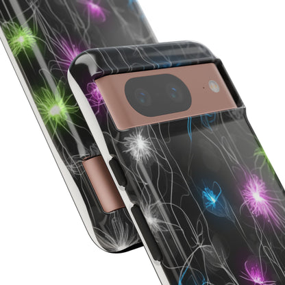 Neon Floral Tough Phone Case — Glow Flower Protective iPhone Cover
