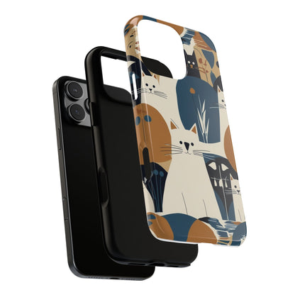 Cat Pattern Phone Case – Retro Abstract Cats Protective iPhone Cover