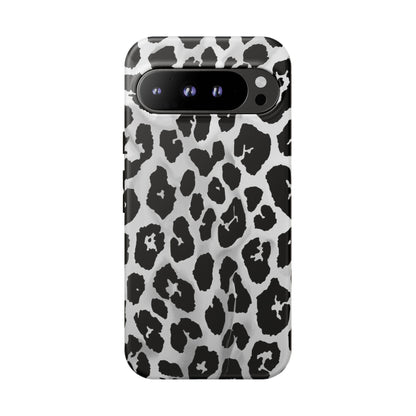 Leopard Print Tough Phone Case – Black & White Animal Pattern Protective Cover