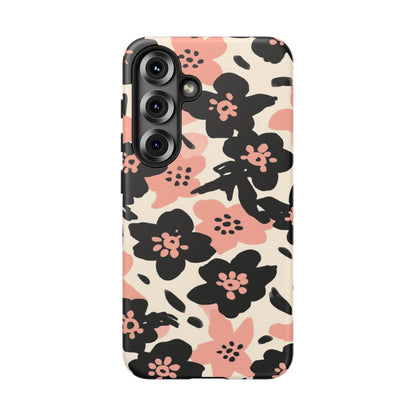 Floral Phone Case — Pink & Black Retro Blossom Protective Cover