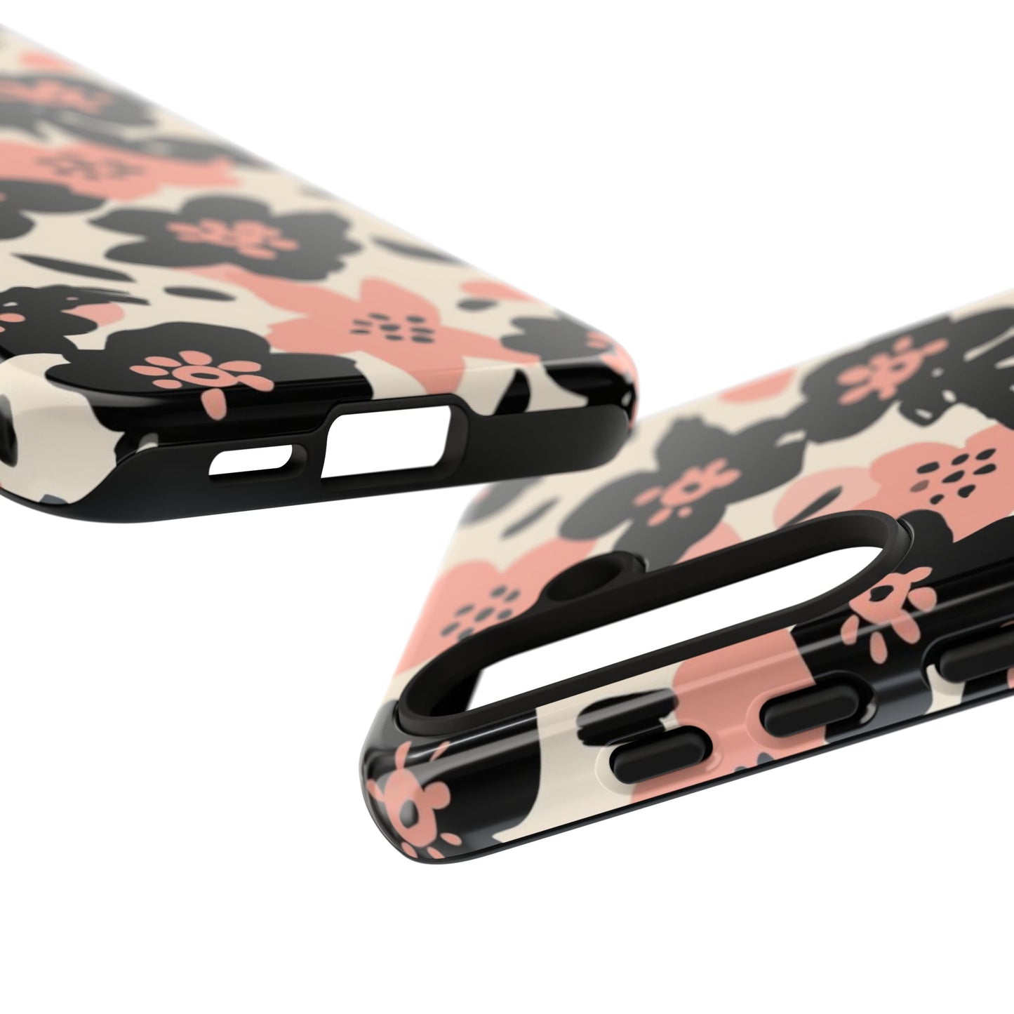 Floral Phone Case — Pink & Black Retro Blossom Protective Cover