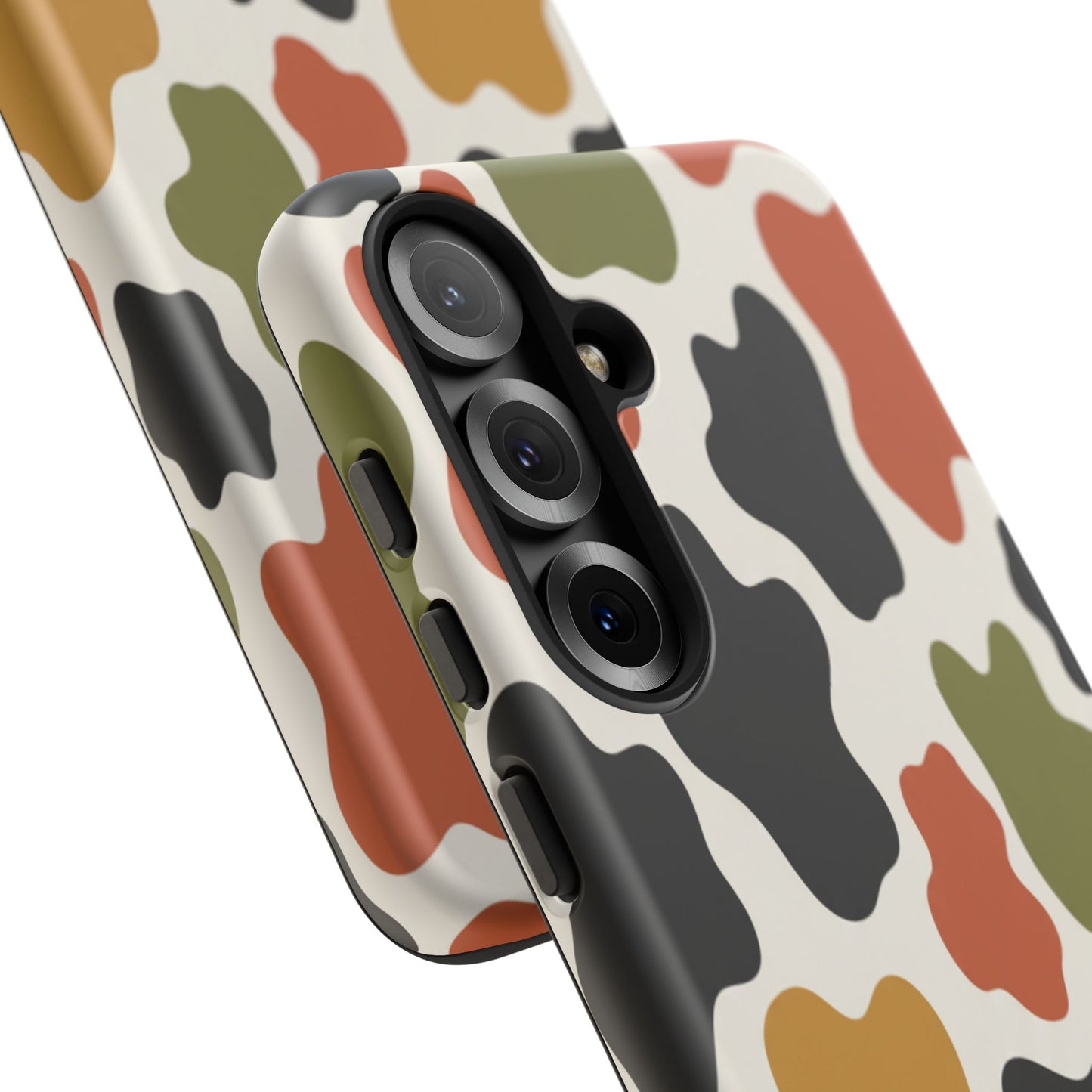 Camouflage Pattern Tough Phone Case – Retro Olive, Rust & Mustard Protective Cover