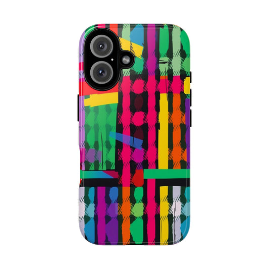 Abstract Neon Stripes Phone Case — Colorful Geometric Tough Case