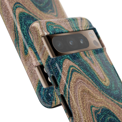 Marbled Teal & Gold Phone Case — Glitter Swirl Tough Case