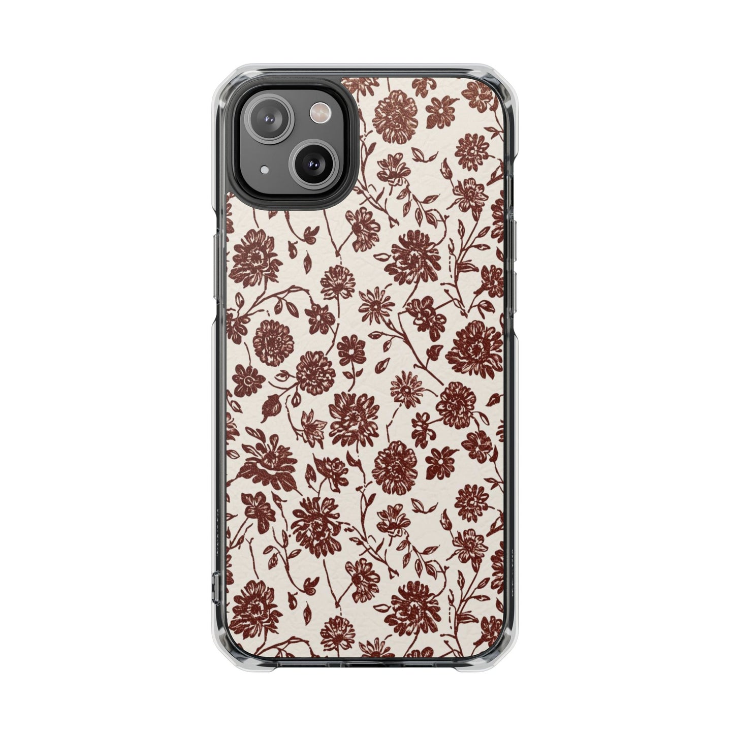 Floral Vintage Clear Phone Case — Brown Botanical Magnetic Impact Case