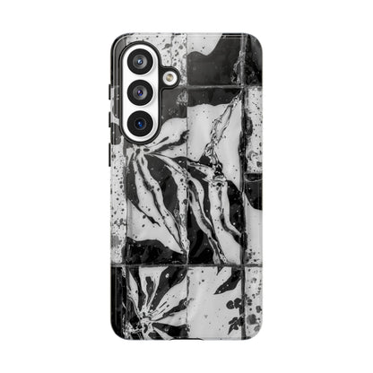 Monochrome Tile Floral Tough Phone Case
